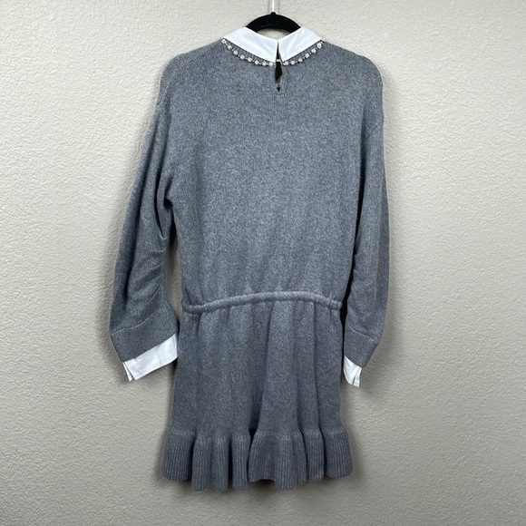 Cinq a Sept Imitation Pearl Necklace Detail Long Sleeve Layered Sweater Dress L - Picture 6 of 16